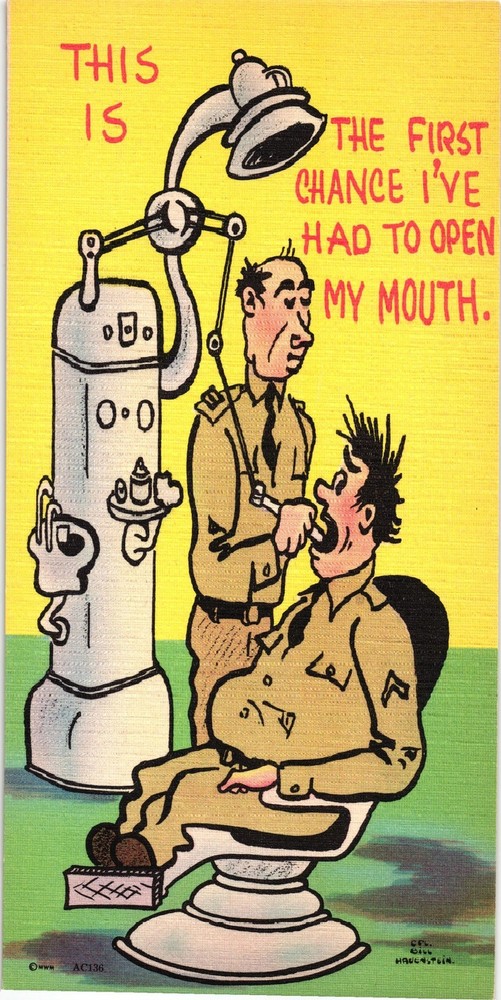 Vintage MWM Army Comic Series Postcard Dentist Military Humor WWII Aurora MO