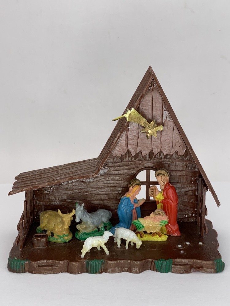 Vintage Christmas Plastic Nativity Scene Decoration Made in Hong Kong 8123 4