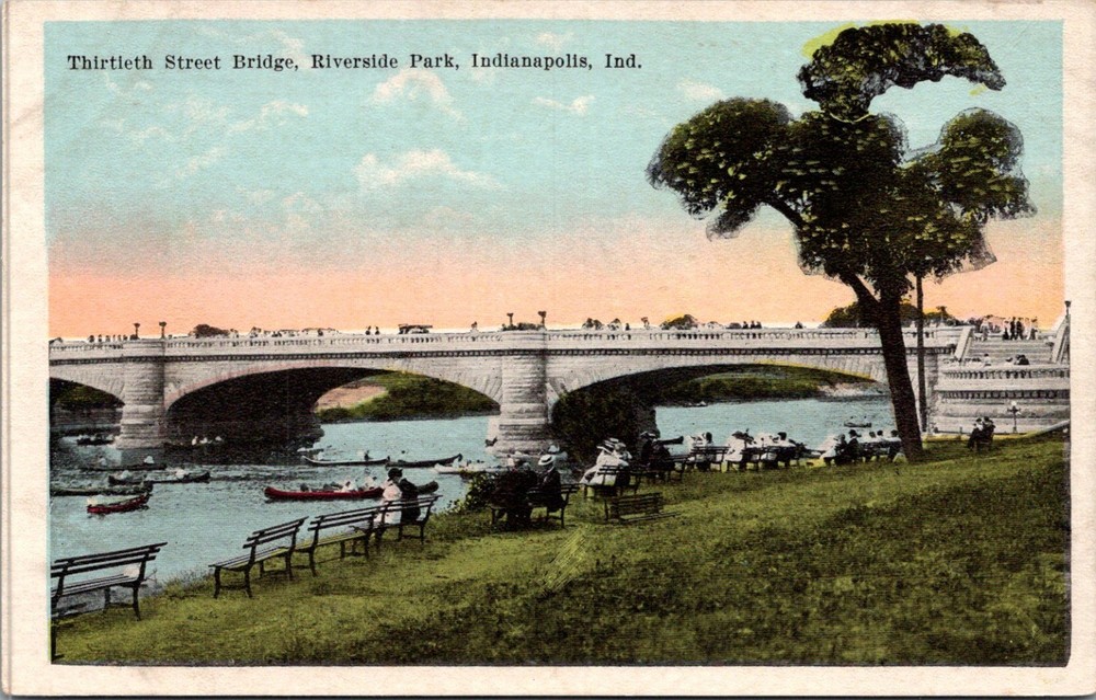 Indianapolis IN-Indiana, 39th Stone Street Bridge, Riverside Vintage Postcard