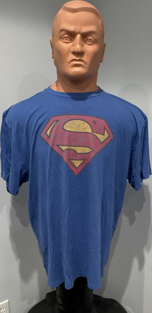 Homage Superman Logo Graphic Blue Cotton Blend Crew Neck T-Shirt Big & Tall 3XL