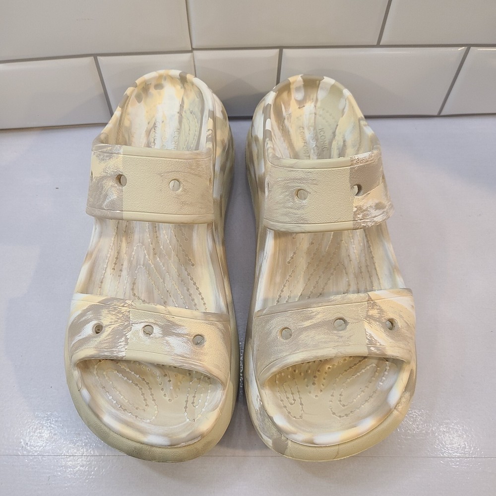 Crocs Classic Comfort Crush Marbled Camo Cream Slip On Platform Sandal W 10 M 8