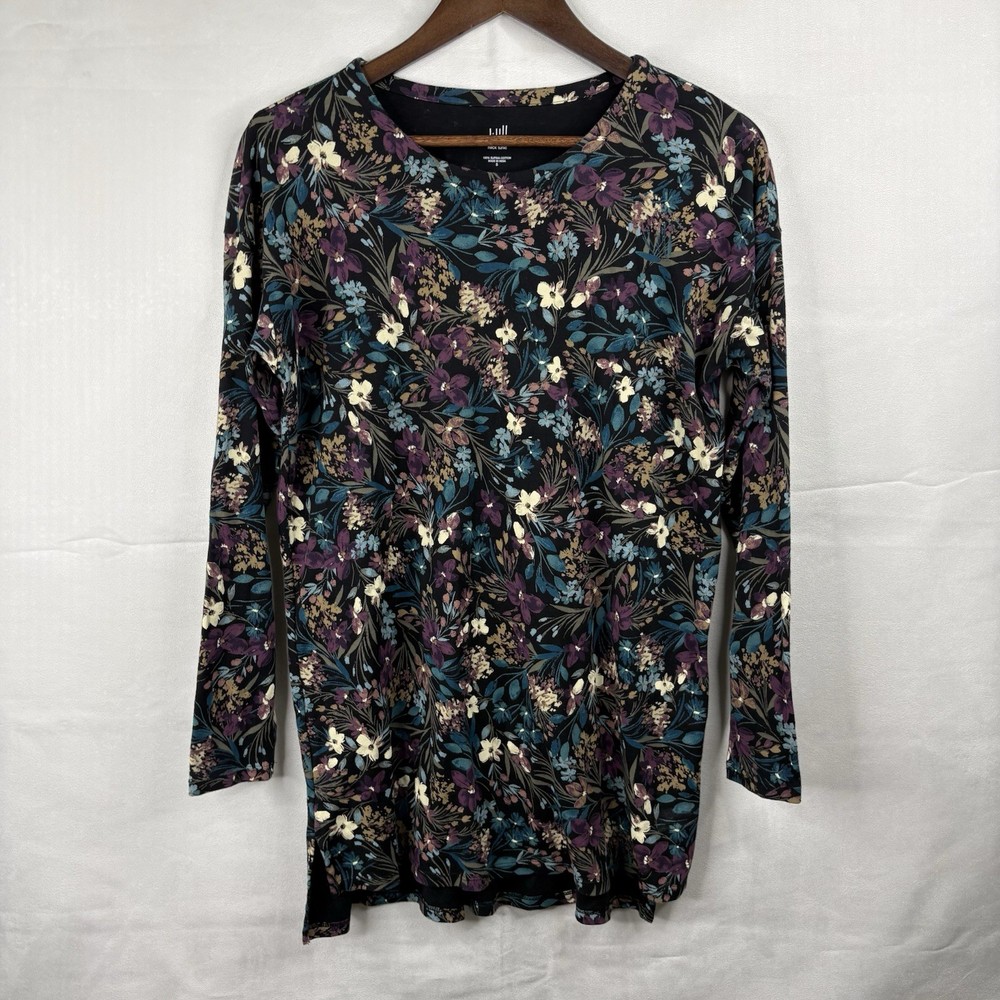 J Jill Simply Supima Tunic Top Womens Small Floral Long Sleeve 100% Cotton