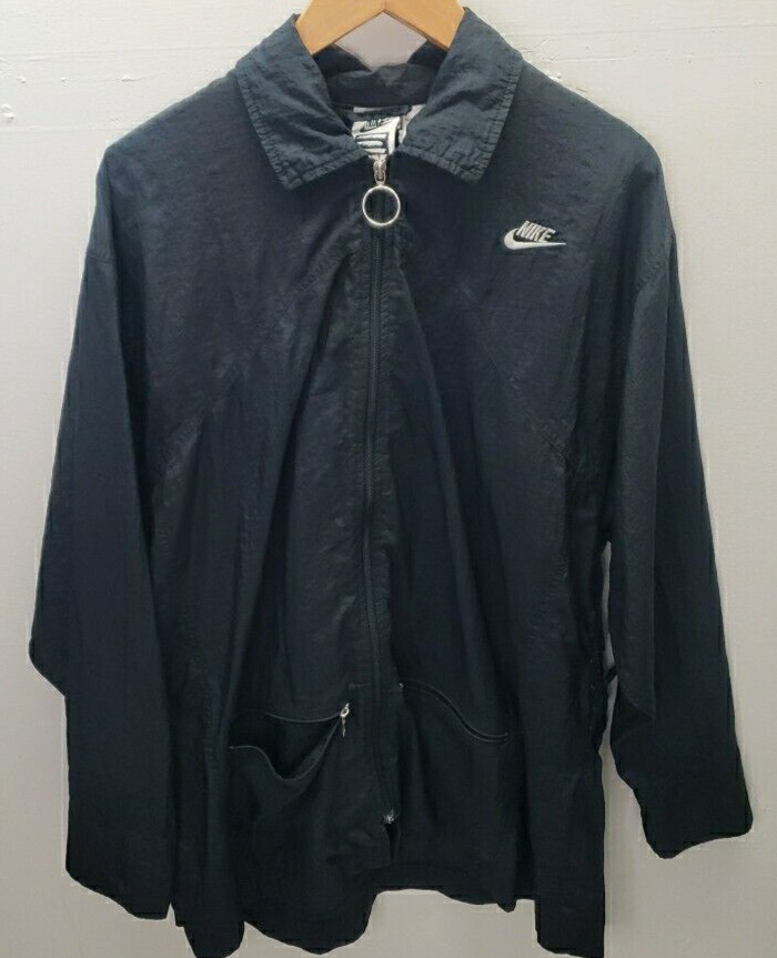 Vintage Nike 90s Windbreaker Zip Up Jacket WHITE TAG Women's Medium Black *READ*