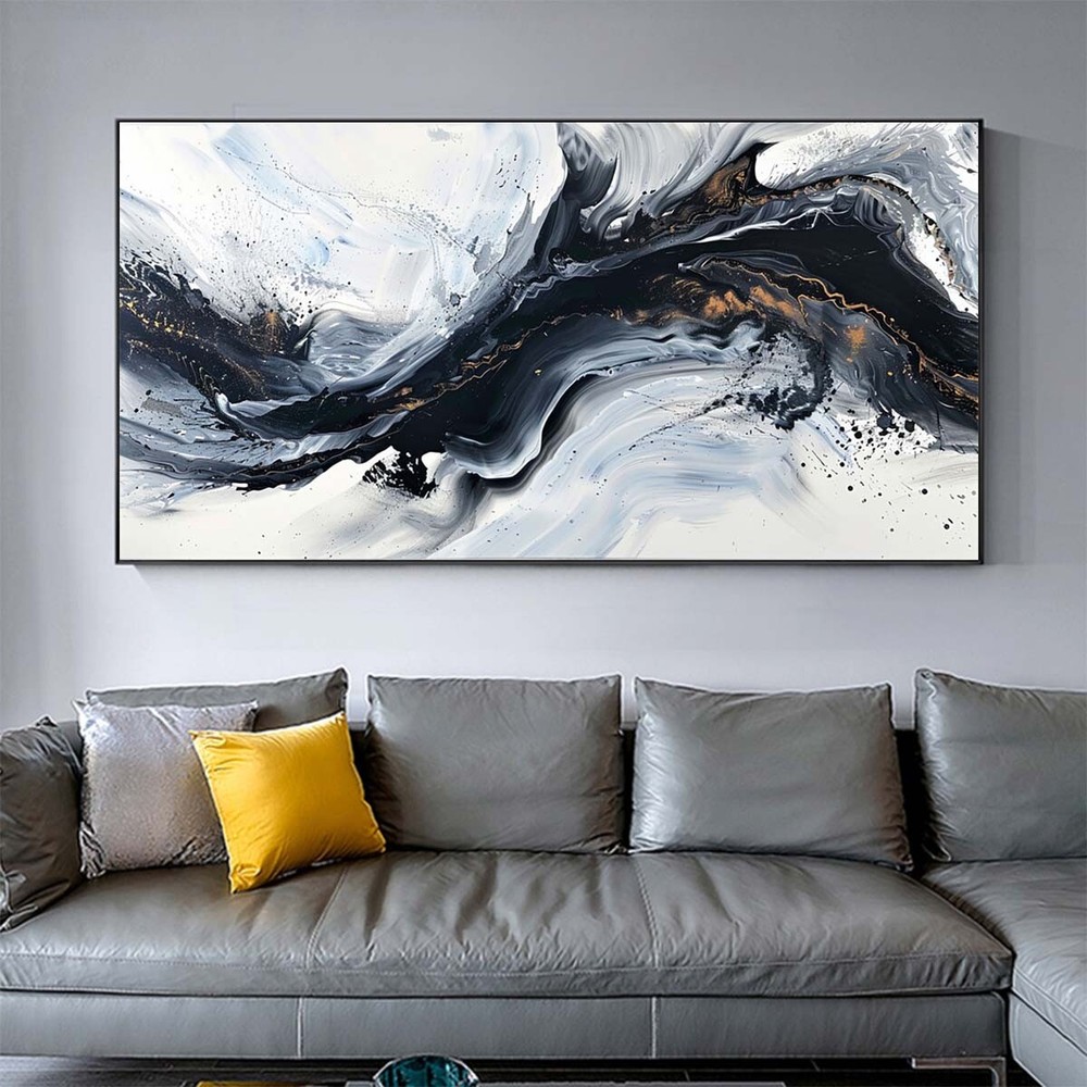 Handpainted Orange Abstract Oil Painting On Canvas Wall Art Pictures Black Gray