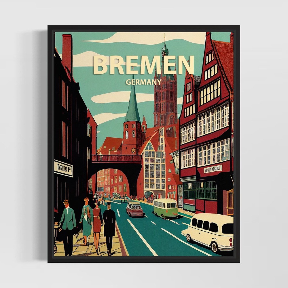 Bremen Retro Art Print Bremen Wall Art Illustration Bremen Vintage Minimal