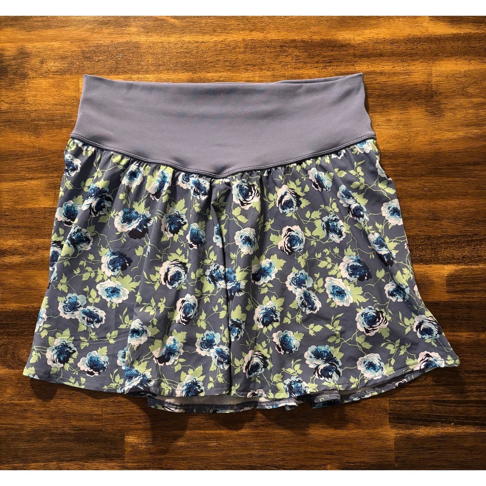 Aerie Women’s Large Skort Skirt with Shorts Pull On Stretch Blue Floral
