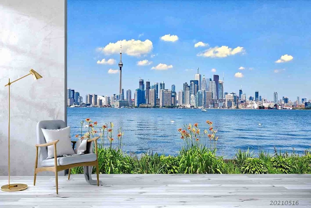 3D Sky City River Landscape Wall Murals Wallpaper Murals Wall Sticker