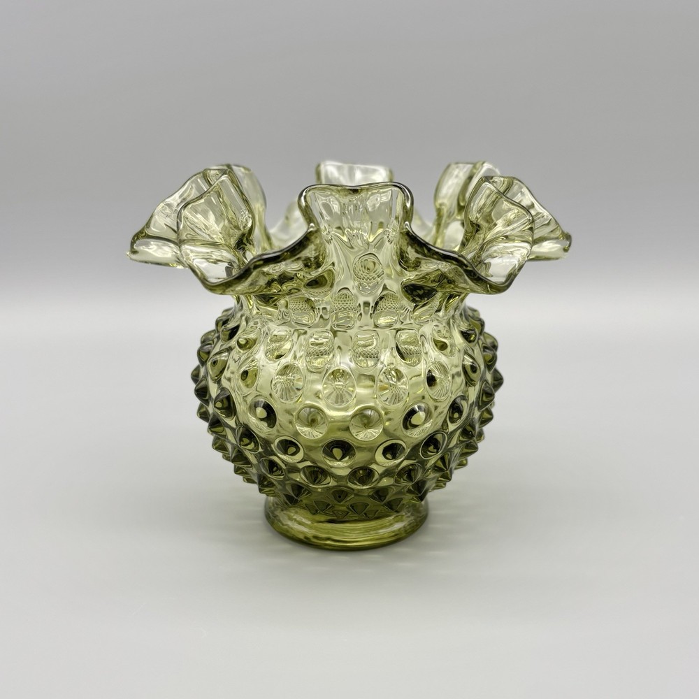 Fenton Glass Colonial Green Hobnail Ruffled Edge 4.5