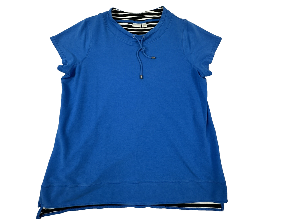 Zenergy By Chico's Short Sleeve Tie Neck Blue Blouse. Women's Size 3