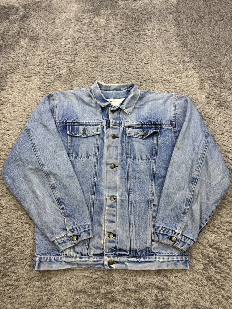 Vintage 90s London Fog Distressed Denim Jacket Women XL Lined Y2K Trucker Coat Style
