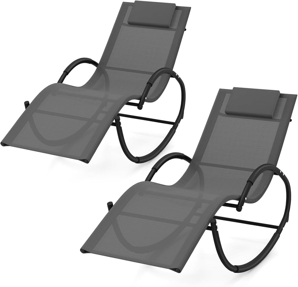 Outdoor Rocking Zero Gravity Lounge Chair Set of 2 with Removable Cushions