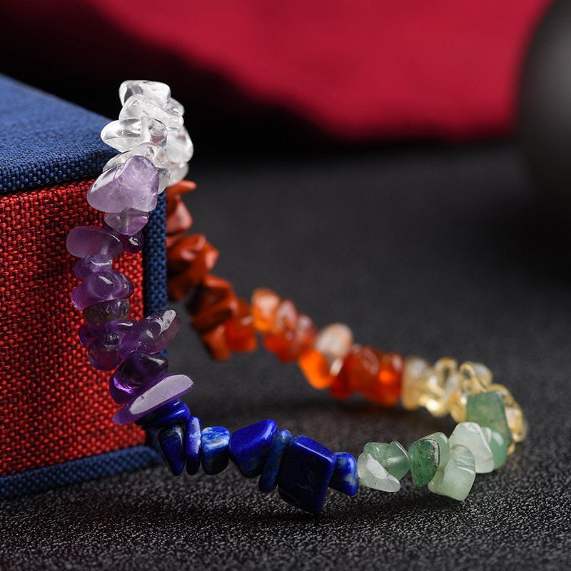 Natural Rainbow Quartz Crystal Bracelet Chip Stone Bead Stretchy Bangle Healing