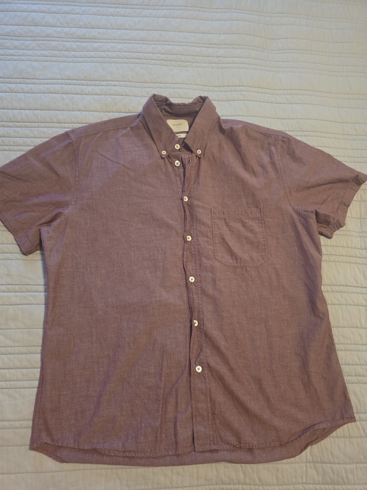 Billy Reid Standard Fit Shirt Mens Large Purple Short Sleeve Button Front Cotton