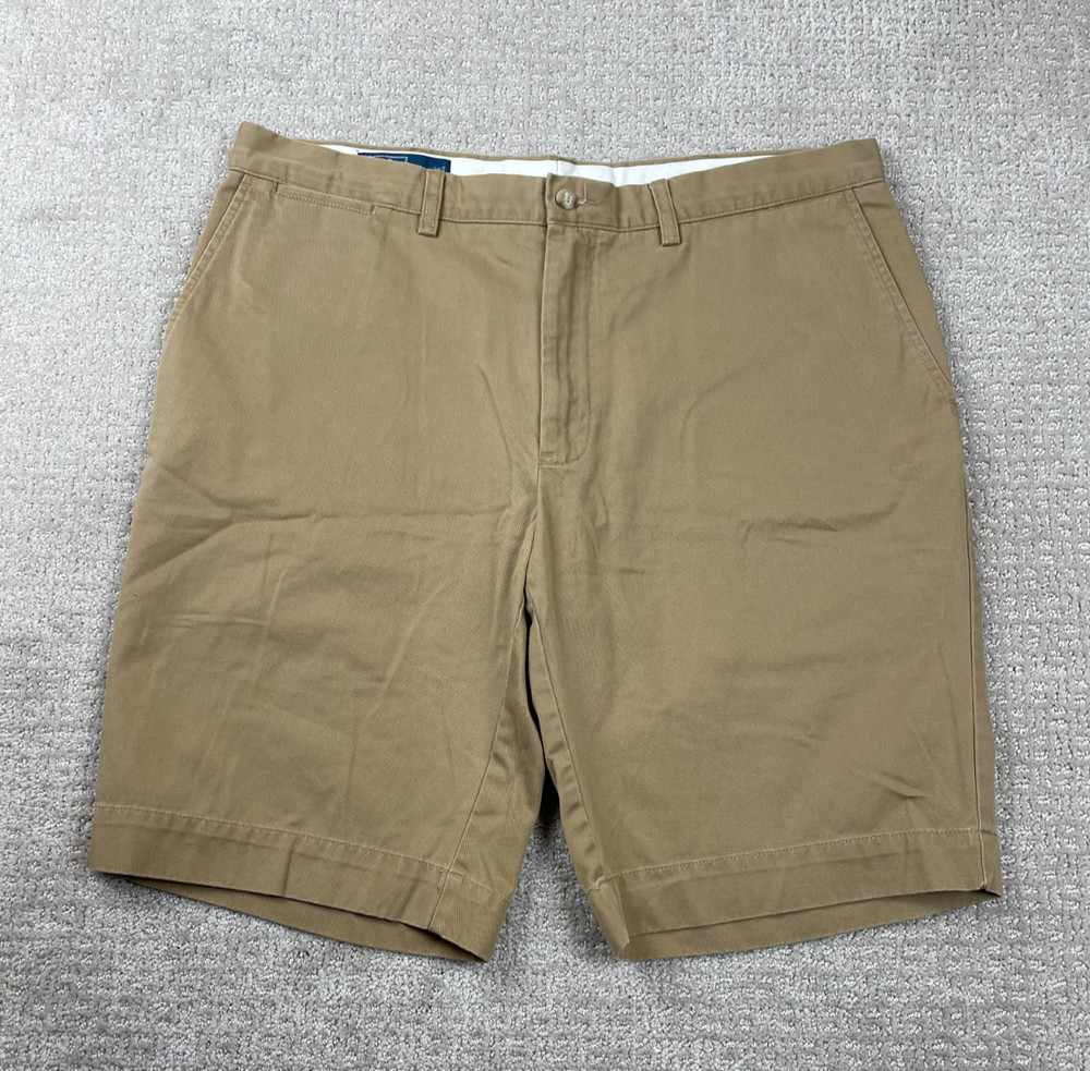 Polo Ralph Lauren Shorts Mens 36 Khaki Brown Flat Front Slash Cotton Twill Chino