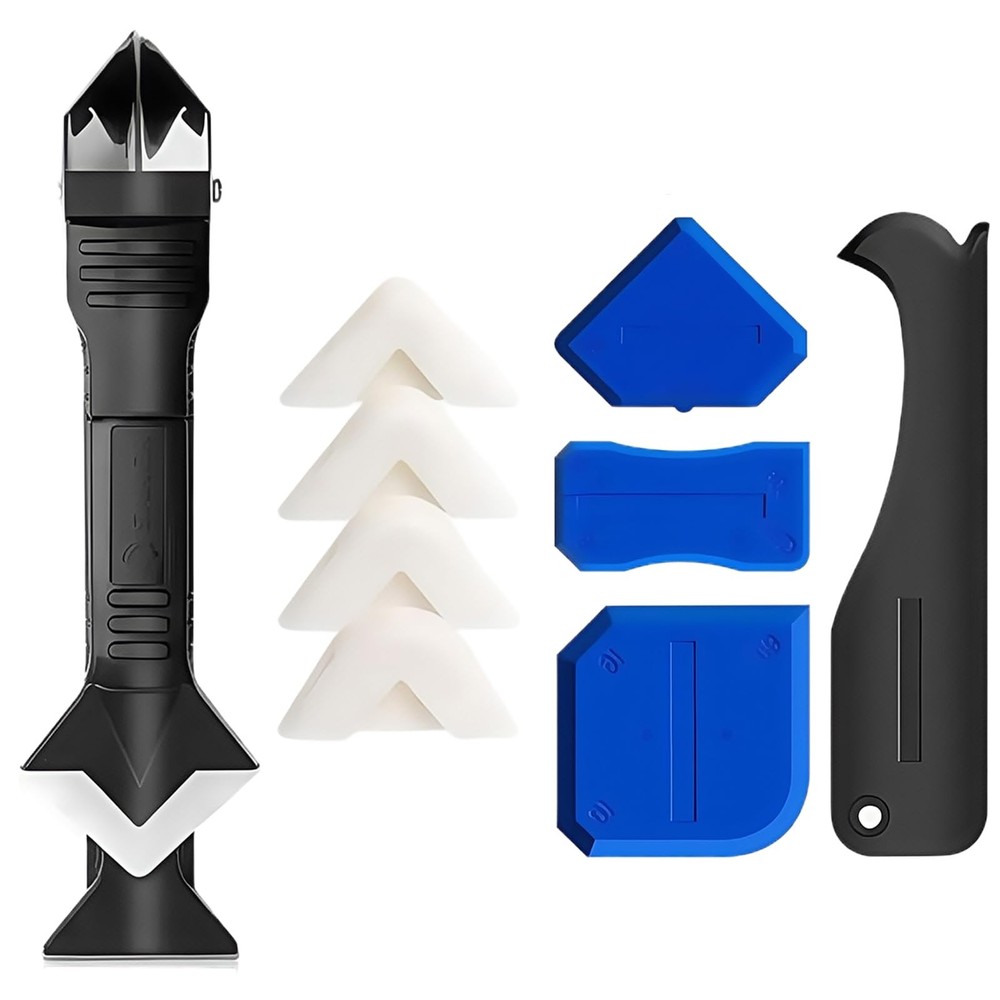 Caulking Tool Kit 3 in 1 Silicone with 4 Angle Scrapers Caulk Remover Grout Tool