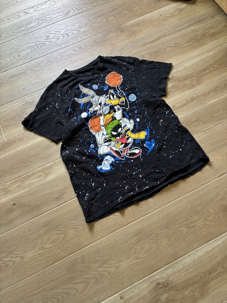 Y2K Space Jam Looney Tunes Bugs Bunny Basketball Graphic T-Shirt Black Size L