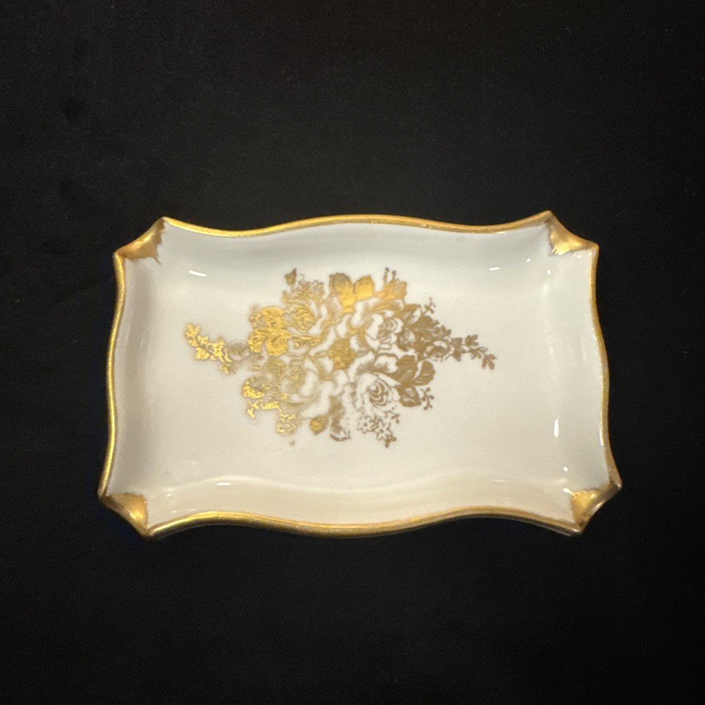 Vintage Trinket Dish Hand Painted Made in France rectangular 3 1/4” by 5”