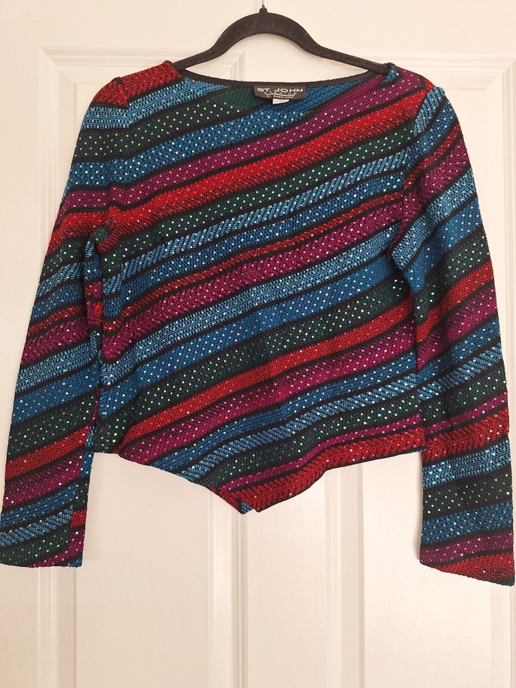 ST. JOHN Blouse Women Size 4  Long Sleeve Top Red Blue multicolor