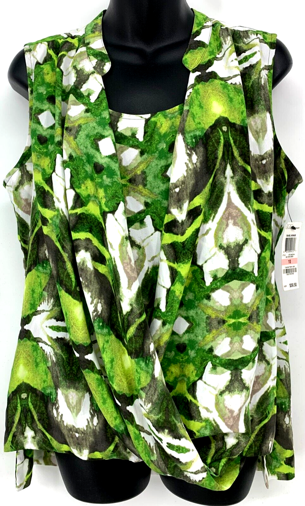 Alfani Women's Size 10 Green Abstract Surplice Sleeveless Top-image