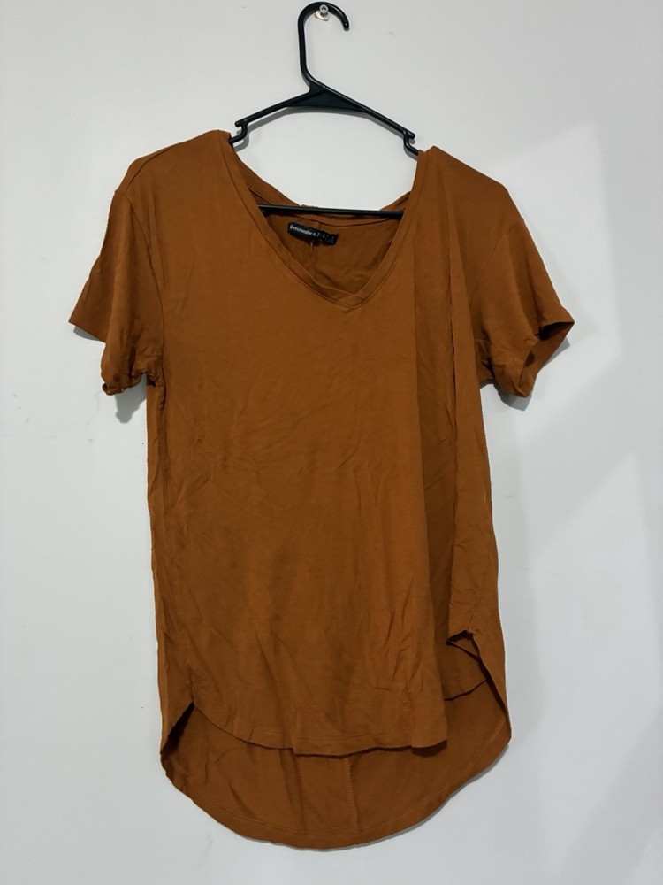 Abercrombie & Fitch Women's Brown V-Neck Short Sleeve Cotton Knit Tee S