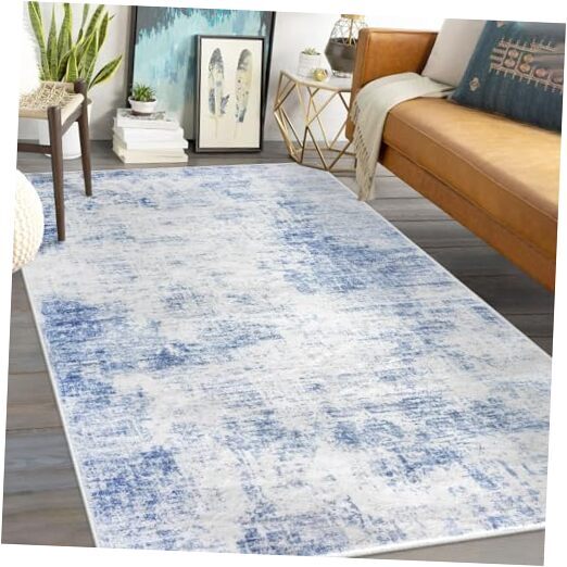 5x7 Washable Abstract Area Rug in Light Blue and White 60x84 Inches-image