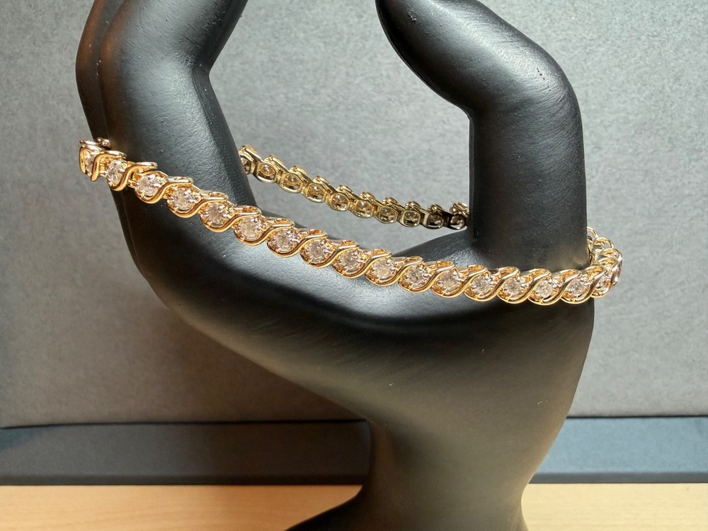 14k Yellow Gold Natural Diamond S Link Tennis Bracelet 2.0ctw - 7.5” Inch Long