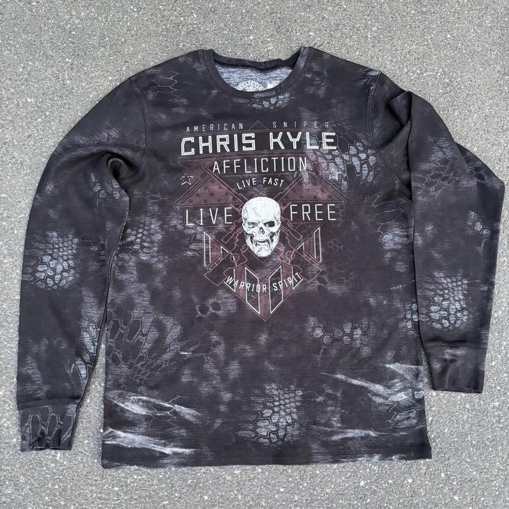 Vintage Y2K Affliction Shirt Mens Large Black Thermal Long Sleeve Grunge