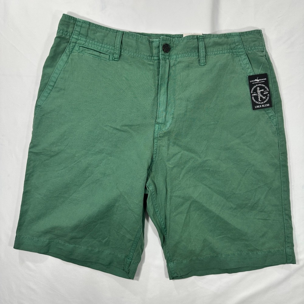 Lucky Brand Linen Blend Flat Front Green Chino Shorts 9in Men's 34 NWT BG