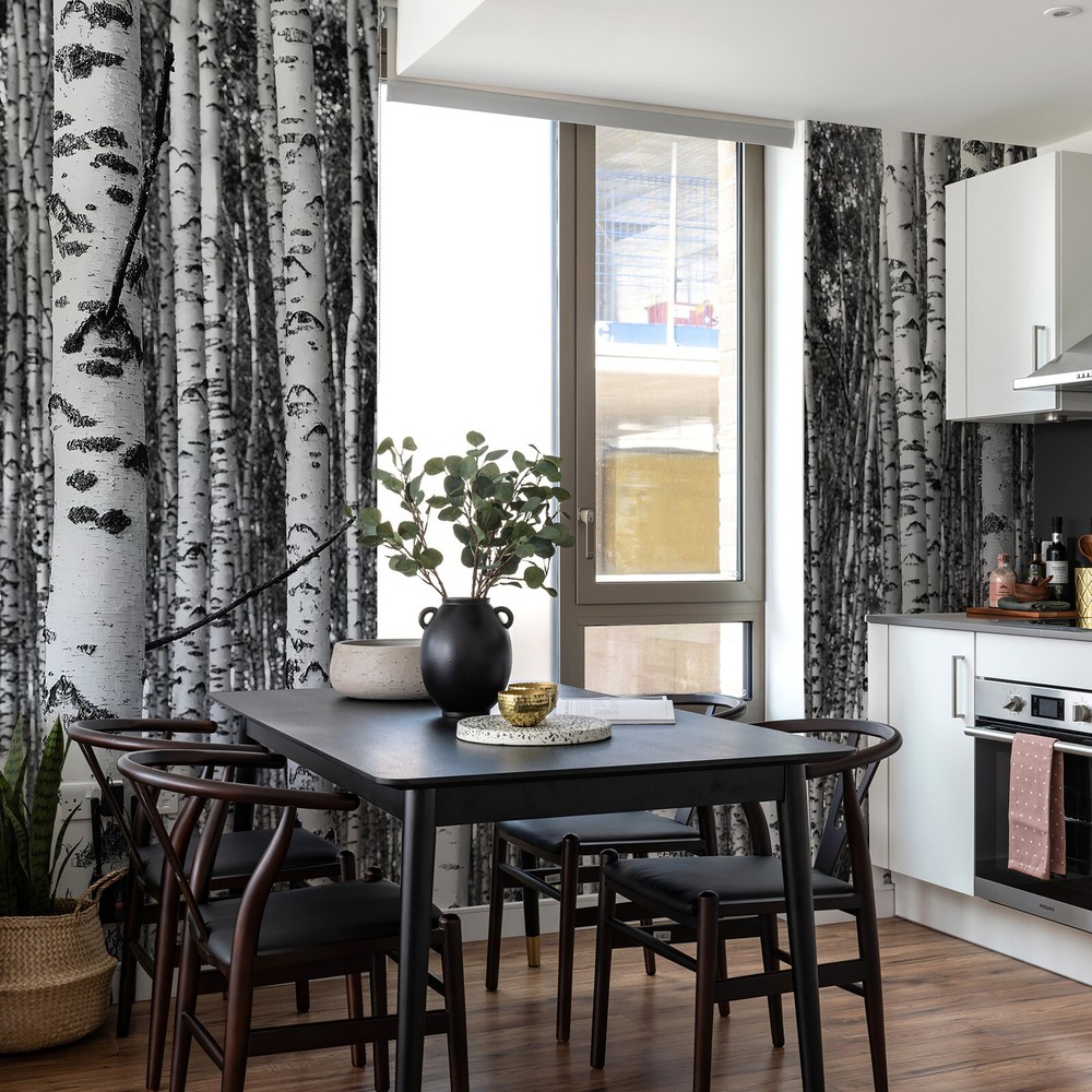 Wall Murals Black and White Birch Forset Peel and Stick PVC Abstract Wallpaper-image