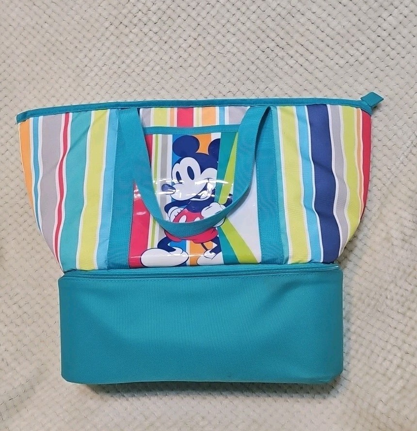 Disney Store Mickey Mouse Insulated Zip Cooler Tote Beach Picnic Bag Stripe