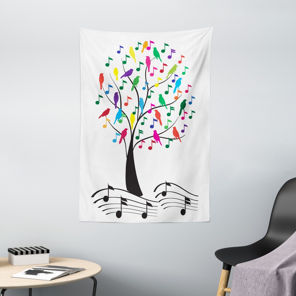 Music Tapestry Tree with Notes Happiness Print Wall Hanging Decor