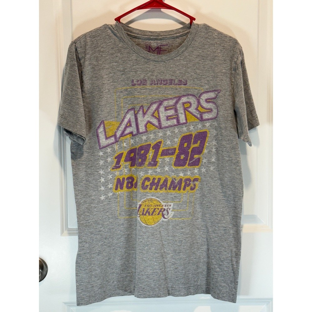 RETRO Mens Los Angeles Lakers 1981 82 NBA Champs T Shirt Medium Gray Basketball