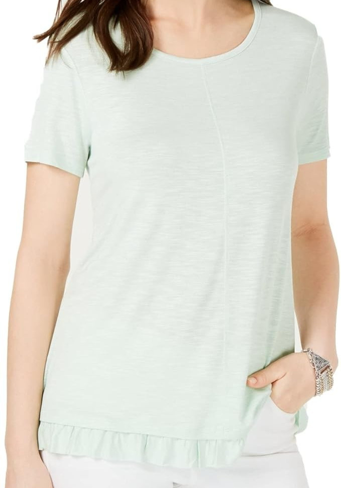 Style & Co  Short Sleeve T-Shirt With Ruffle Hem Mint Fizz  1X New with Tags