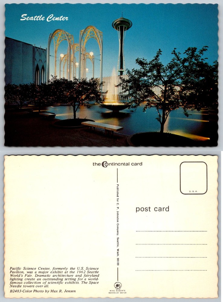 Seattle Center Space Needle Pacific Science Center 1962 World's Fair Postcard