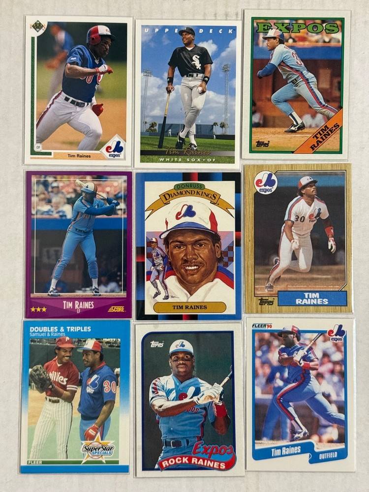 Tim Raines Baseball Card Lot (9) Expos White Sox Topps Donruss Fleer Score