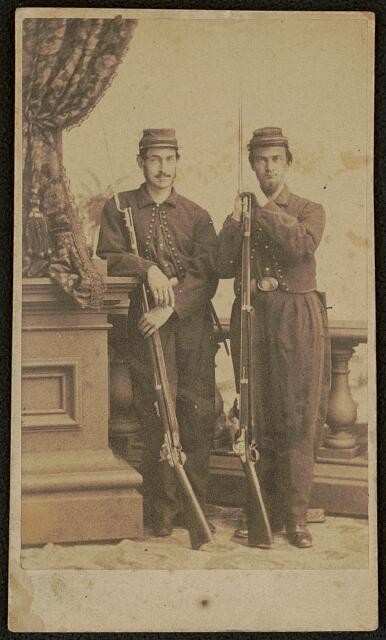 Union Soldiers Chasseur Uniforms Bayoneted Muskets Civil War 1861-1865