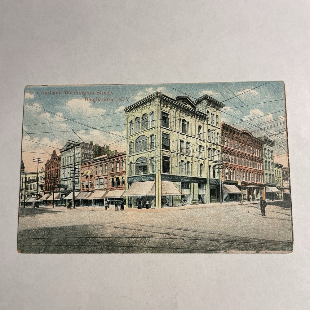 Binghamton,NY Court and Washington Streets 1908 Broome County New York Postcard
