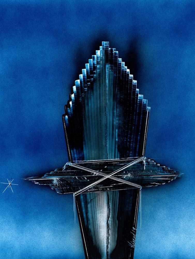 Wooden Cross Original Art in Blue to Dark signed original by Artist Jason Girard