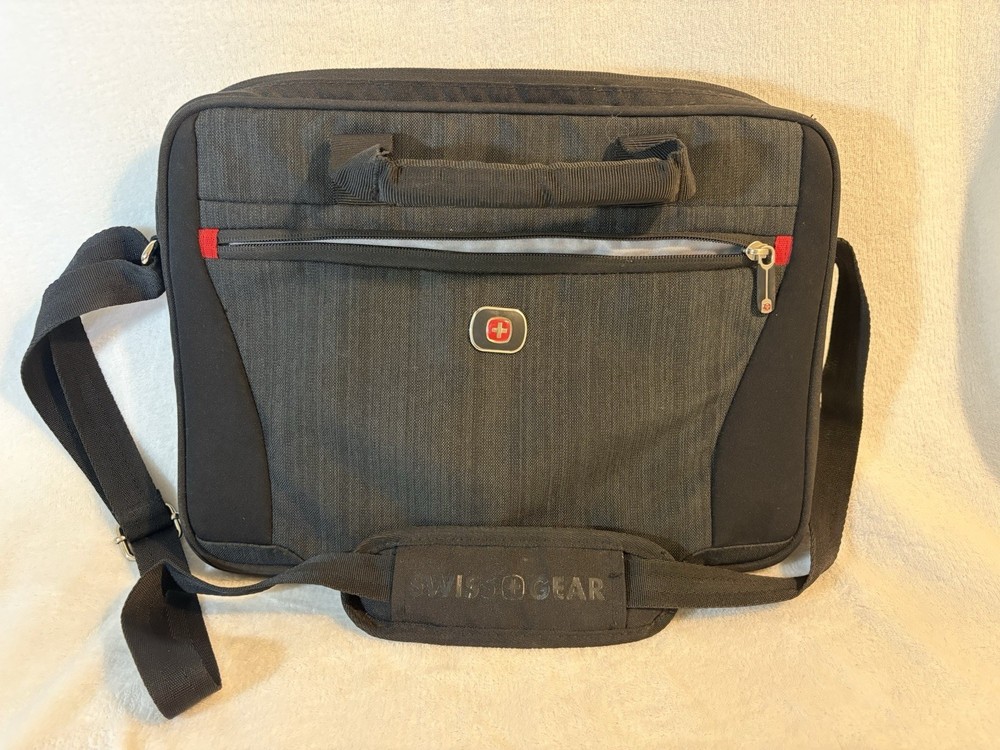 SwissGear Laptop Messenger Bag Black Gray Shoulder Strap Computer Bag