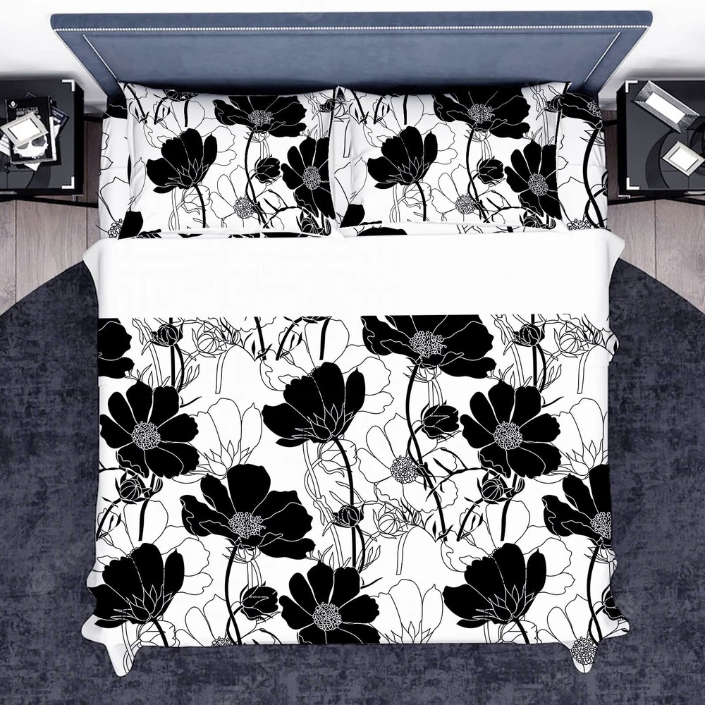 Black and White Floral Sheets Queen Flower Aesthetic Bed Sheets Full Soft Dee...