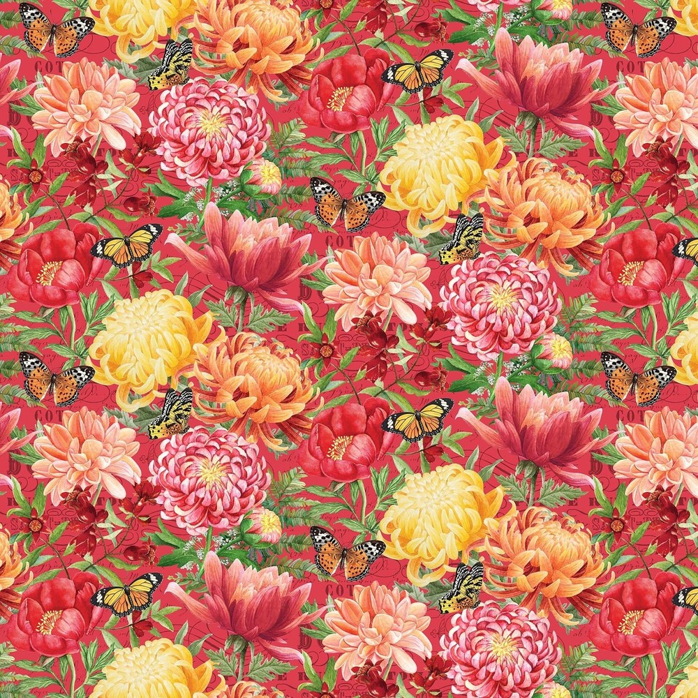 Northcott Fabrics - Morning Blossom Floral on Red 100% Cotton Fabric by the Yard