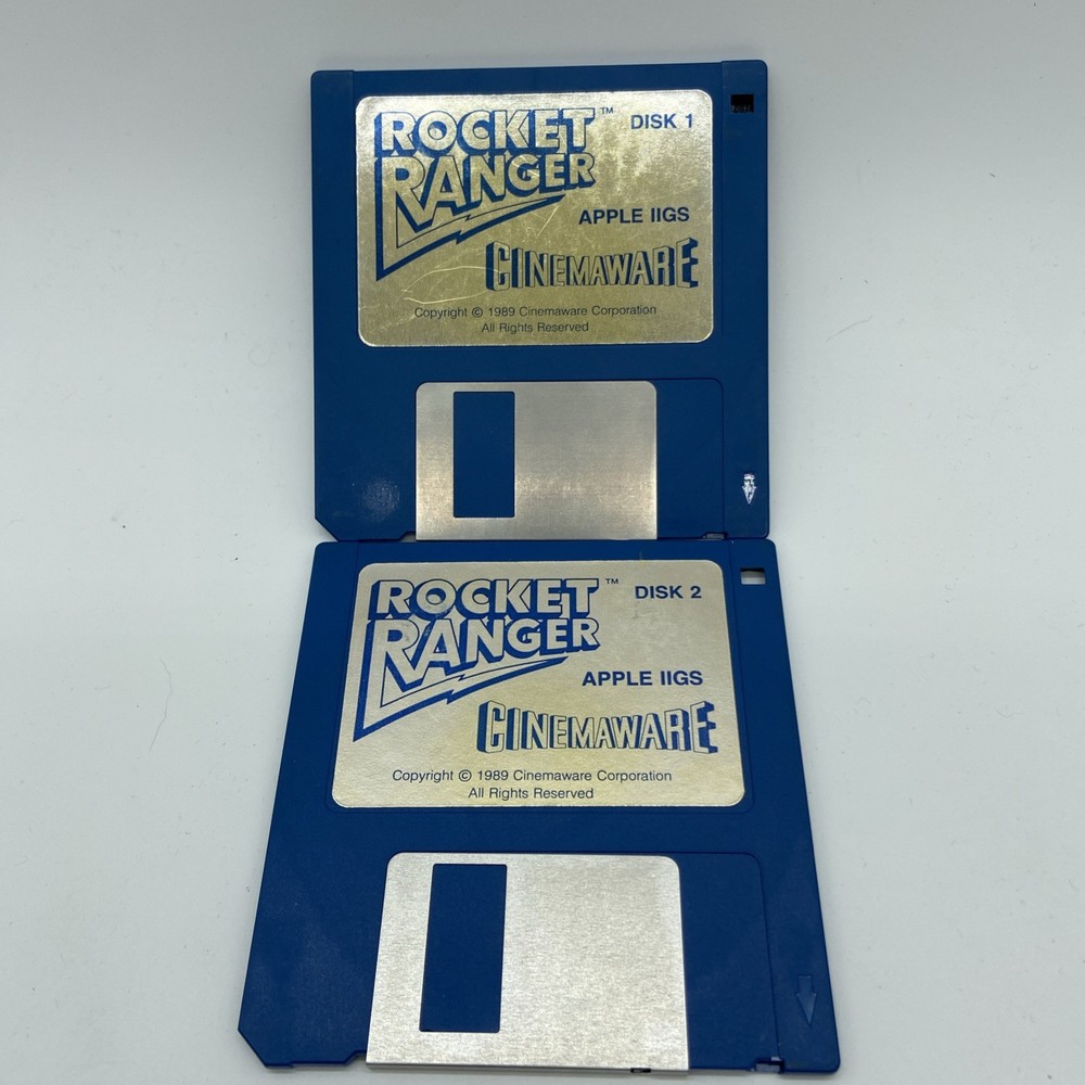 1988 Rocket Ranger for Commodore APPLE IIGS Cinemaware Floppy Disks 1 & 2