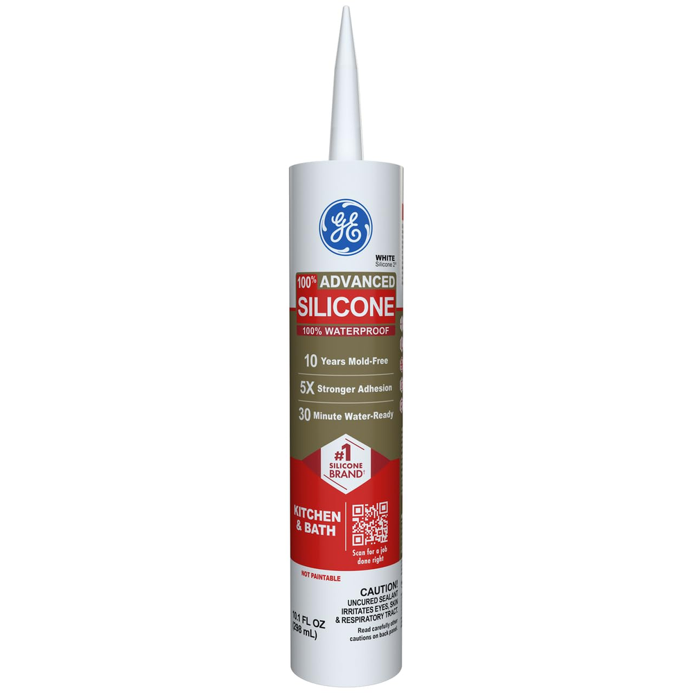 Advanced Silicone Caulk, White, 10 fl oz – 100% Waterproof, 5X Strong, Crack-Pro