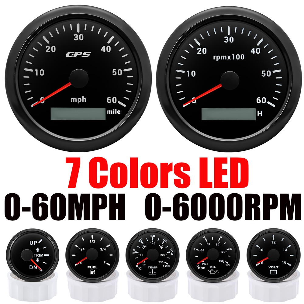 7 Gauge Set 85mm GPS Speedometer 0-60MPH Tachometer for Marine Boat Car Truck