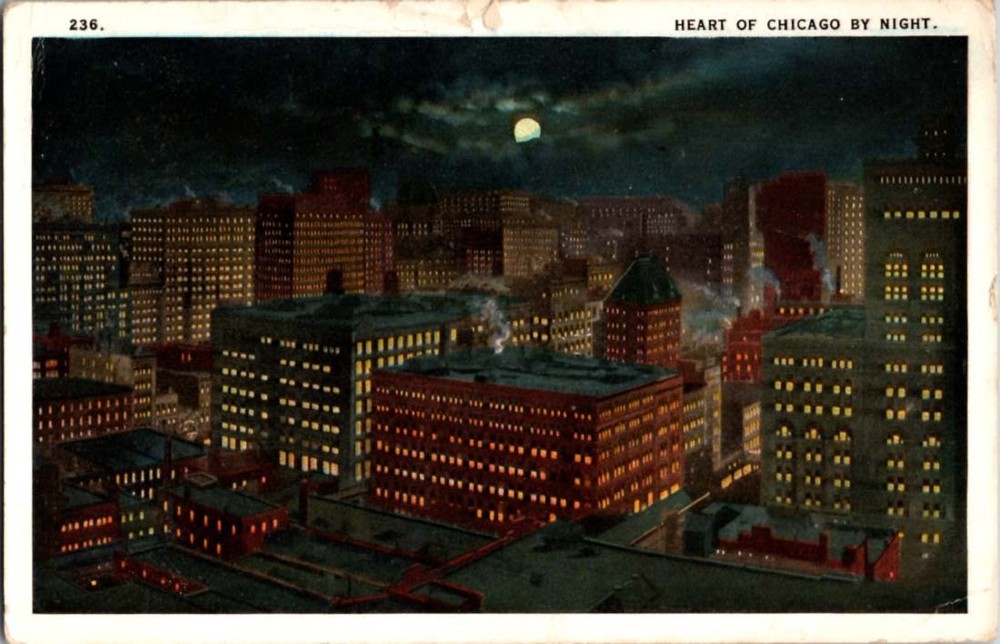 W-Border BUILDINGS AT NIGHT Chicago Illinois IL m/14 BJ7667