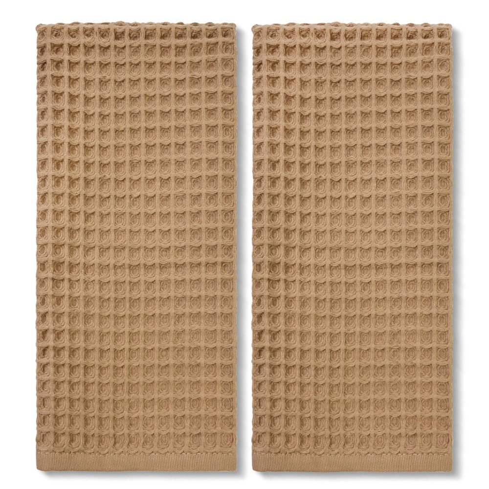 Waffle Bathroom Hand Towels 2-Piece (Tan) – Cotton, Soft, Lightweight, Lint F...