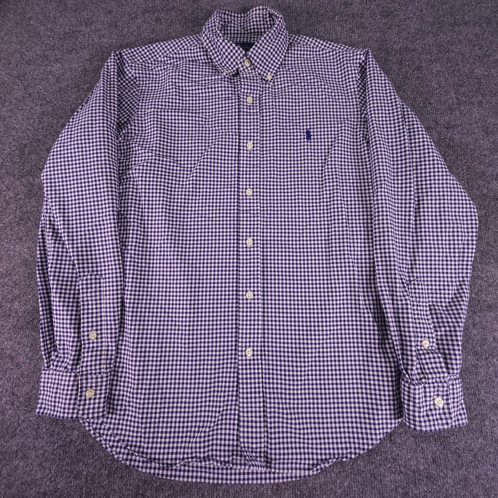 Ralph Lauren Shirt Mens Medium Blue White Gingham Button Down Collar Long Sleeve