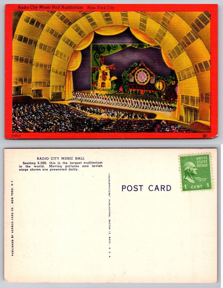 Radio City Music Hall Auditorium NYC Stage Show Vintage Postcard Herbco