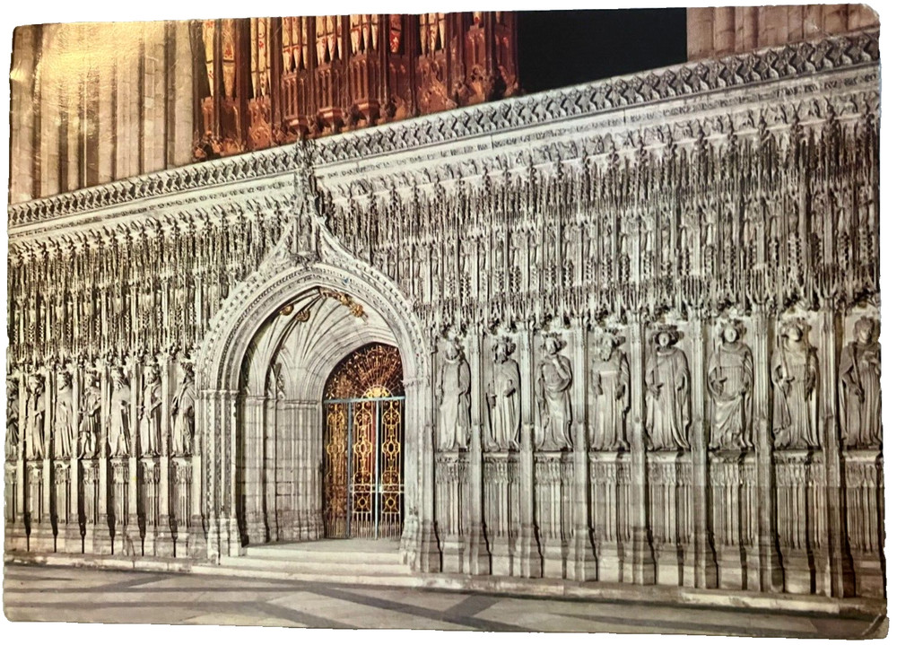 Vintage postcard: Choir screen of York Minster Cathedral, posted late 60s