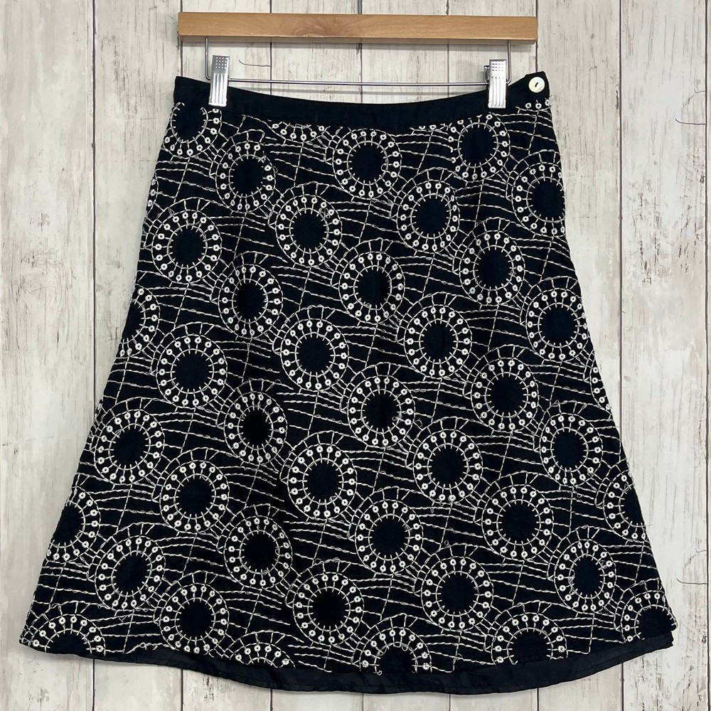 Richard Malcolm Black White Linen Blend Lined A Line Whimsical Witchy Skirt 8